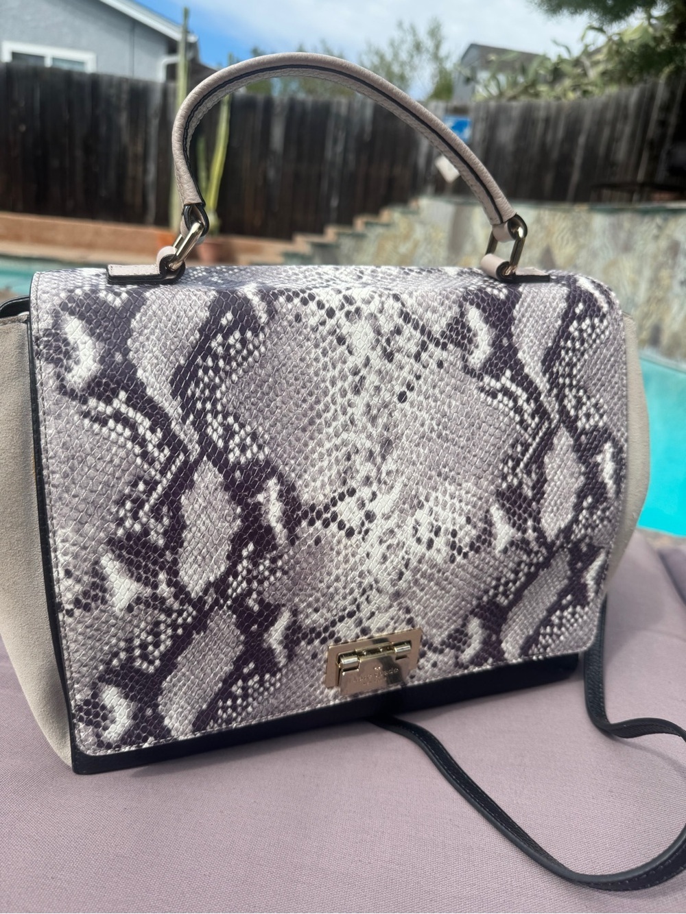 Kate Spade Magnolia Park Exotic Large Laurel Satchel Snake Suede Leather Bag
EUC